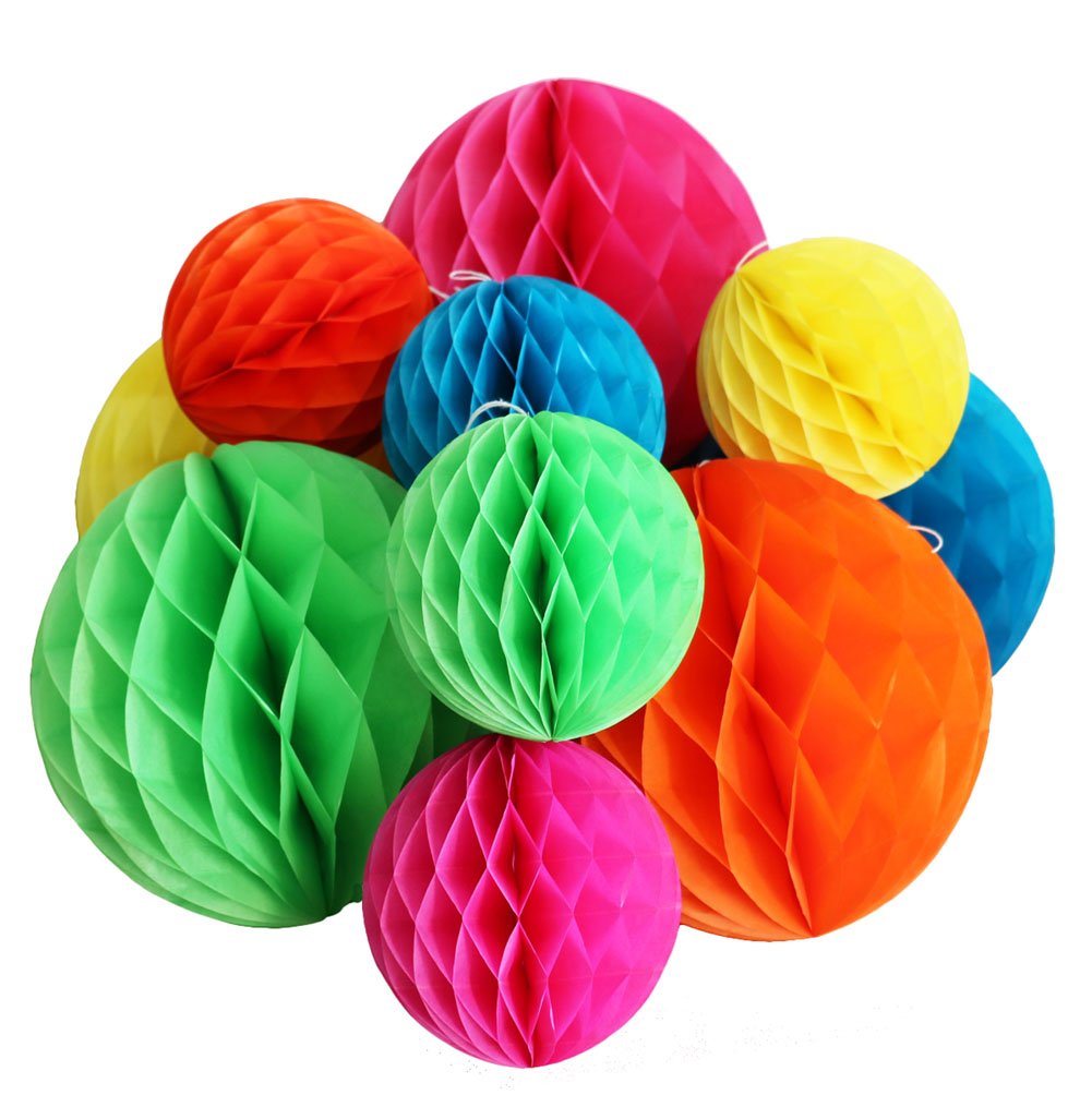 Mamunu 10 Pcs 5 Colors 10 Inch, 6 Inch Honeycomb Tissue Paper Flower Balls, Tissue Paper Pom-Poms Flowers Craft Kit For Wedding