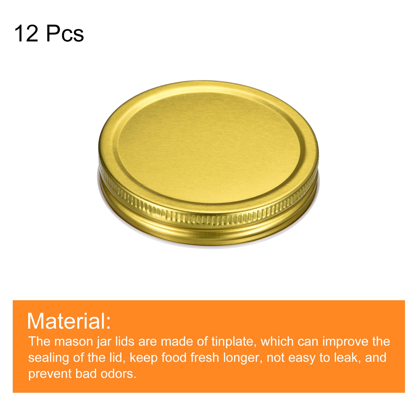 Uxcell Mason Jar Lids, 12 Pcs - Tinplate Canning Lids Wide Mouth Leak Proof Fits Storage Jars (Gold)