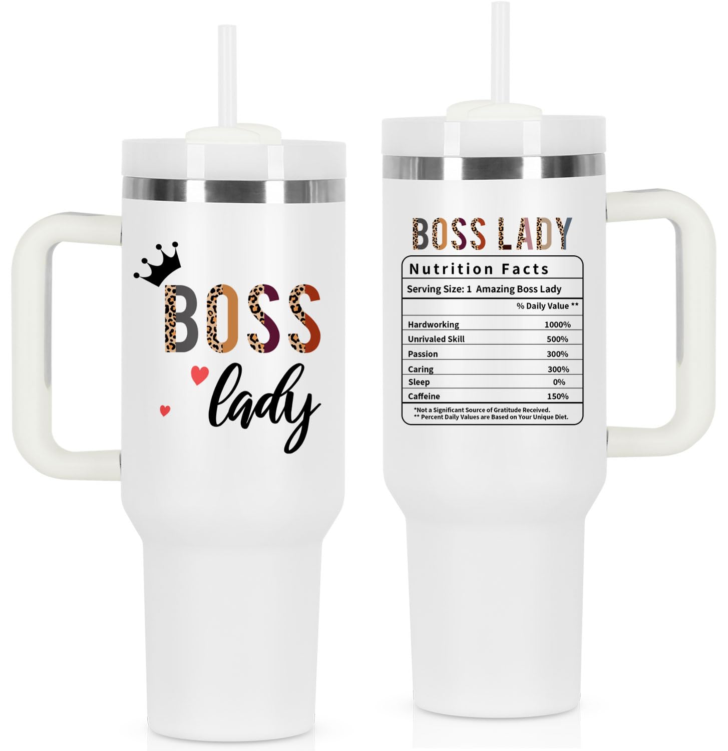 Boss Day Gift For Boss Lady, Boss Lady Nutrition Fact Gift For Boss Lady Manager Coworker Employer, 40 Oz Boss Lady Tumbler With