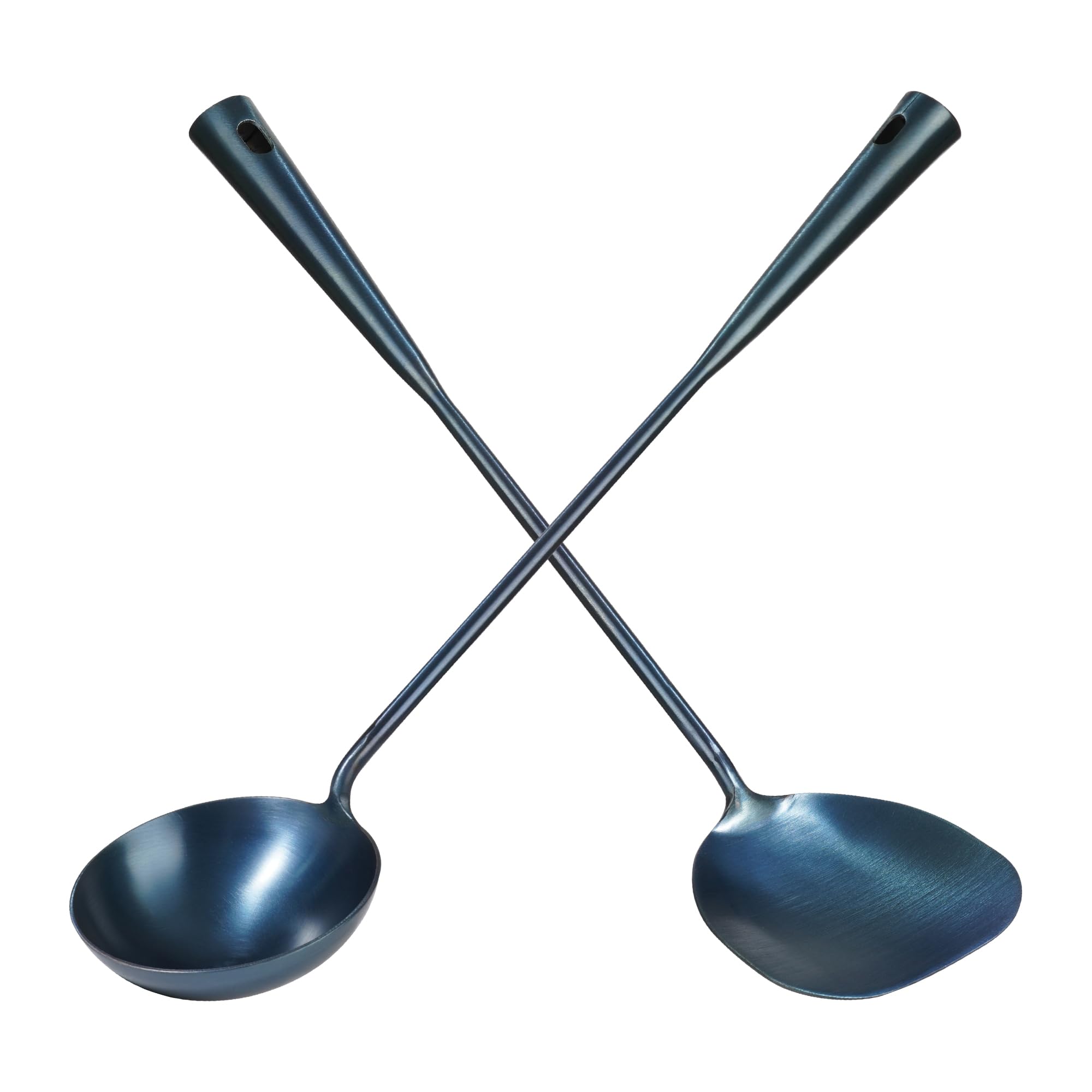 Traditional Hand Made Spatula & Ladle Wok Tool Set,Chinese Iron Ladle & Spatula,15.8In Inches Wok Utensils