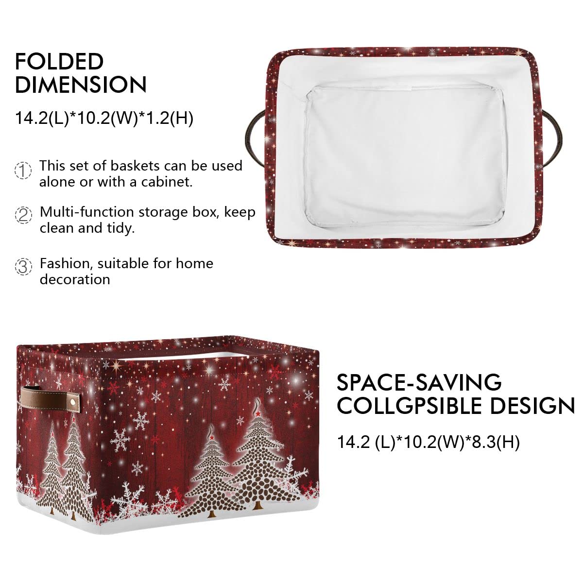 Christmas Tree Red Storage Basket Fabric Laundry Baskets Winter Snowflake Snowman Xmas Storage Boxes Organizer Bag for Baby Cloth Dog Toy Book Storage Cubes Shelf Closet Bins 16