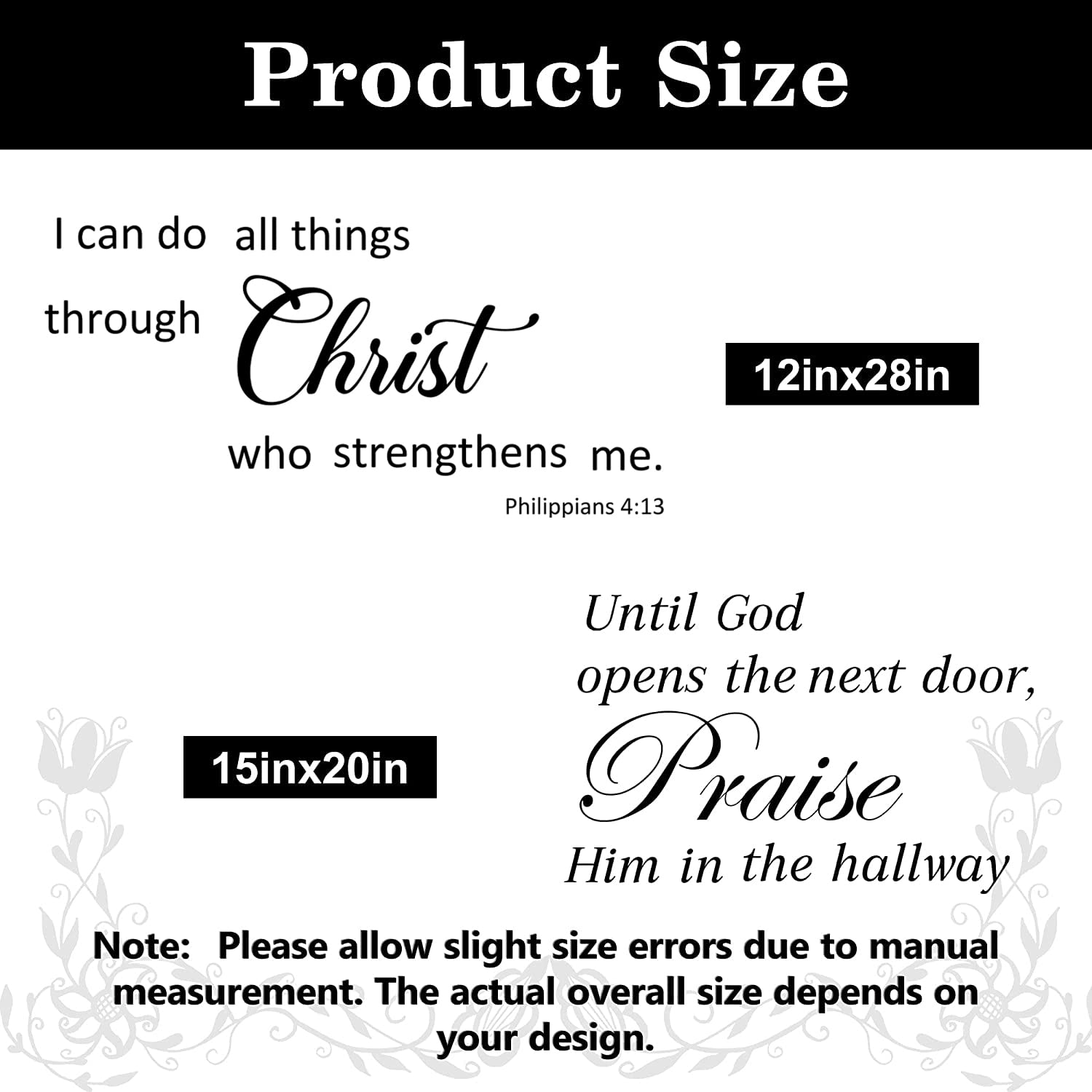 2 Sets Bible Verse Wall Decals Vinyl Inspirational Quotes Wall Decals Positive Saying Wall Stickers Christian Scripture Motivati
