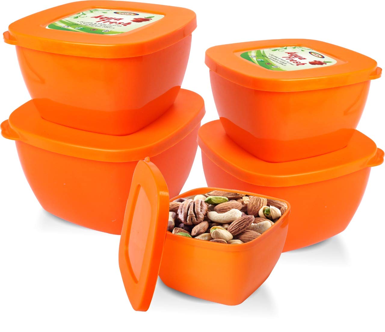Porpoise 5 Piece Plastic Container Set Orange Kitchen Storage Containers With Lids Microwave Safe Freezer Safe Food Storage Bowl