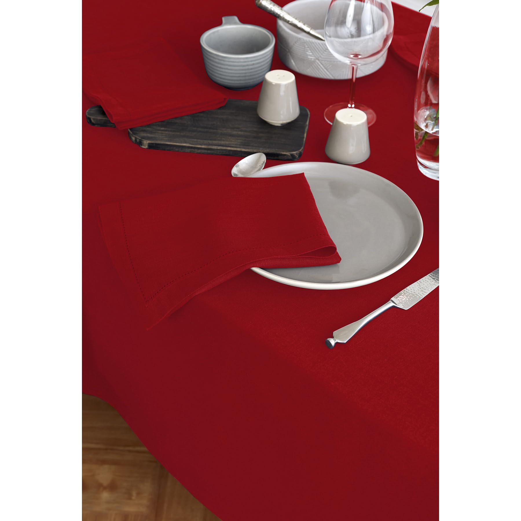 Solino Home Red Linen Tablecloth 132'' L X 70'' W Inch - 100% Pure Linen Prewashed Table Cloth For Rectangle Tables - Sonoma, Ma