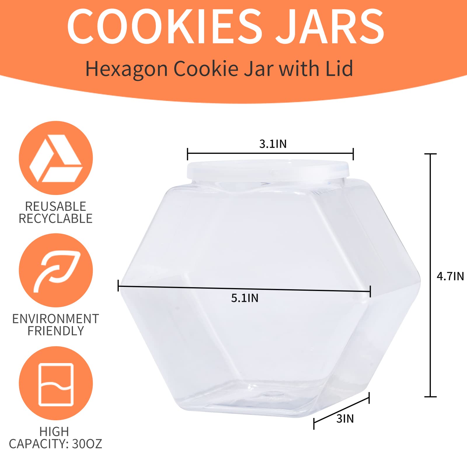 Cagsig Candy Jars With Lids 4 Pack Plastic Candy Jars With Lid, Hexagon Candy Jars Cookie Jars For Kitchen, Clear Candy Containe