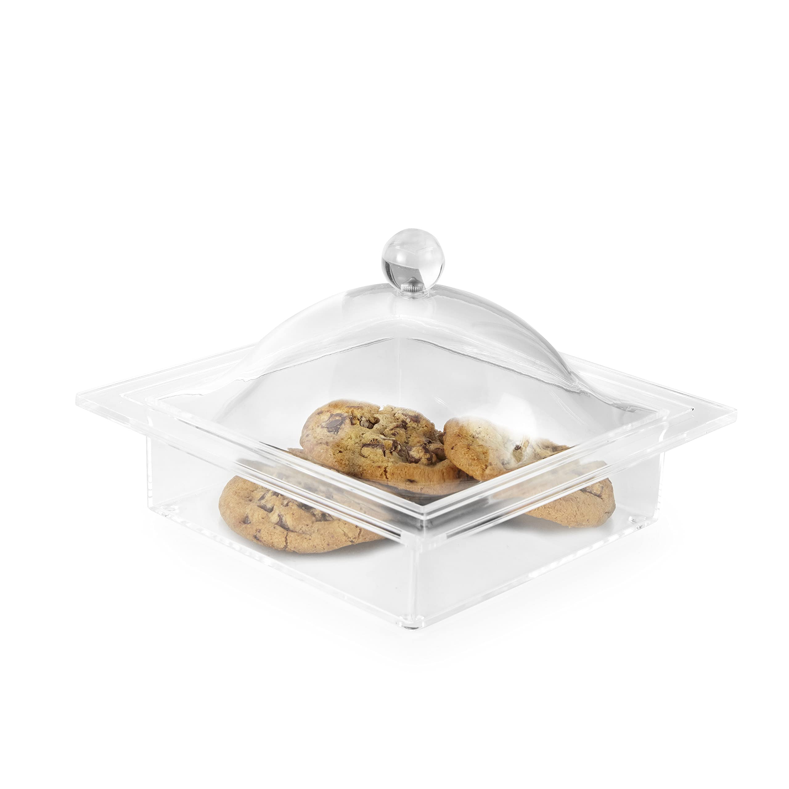 Huang Acrylic Clear Square Serving Dish Food Tray With Lid | Display Snacks, Pastries, Desserts, Appetizers, And Treats | Perfec