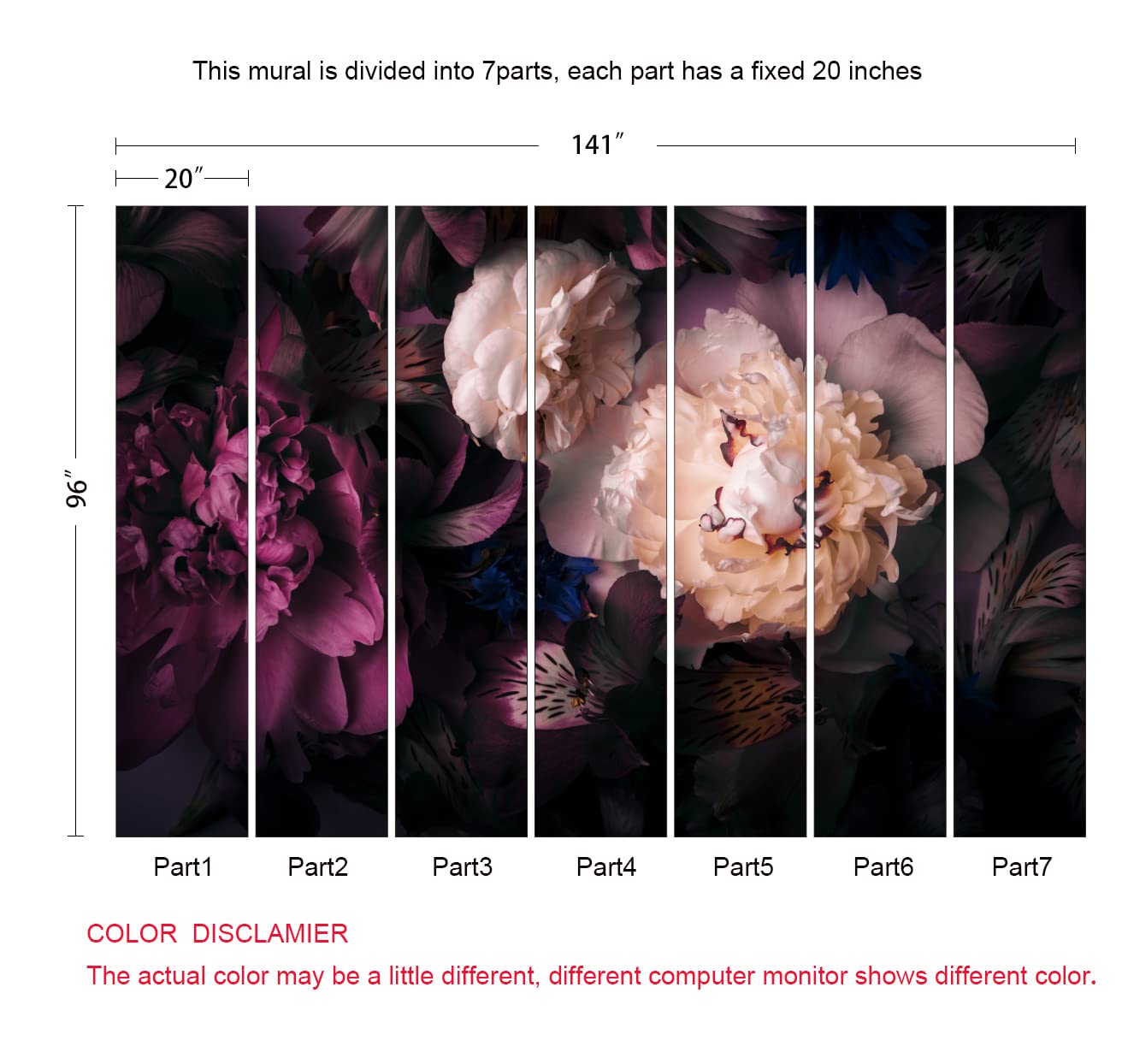 Mfwfm Dark Floral Wallpaper Peony Flowers Wall Mural Wallpaper For Girls Bedroom (Not Peel N' Stick)