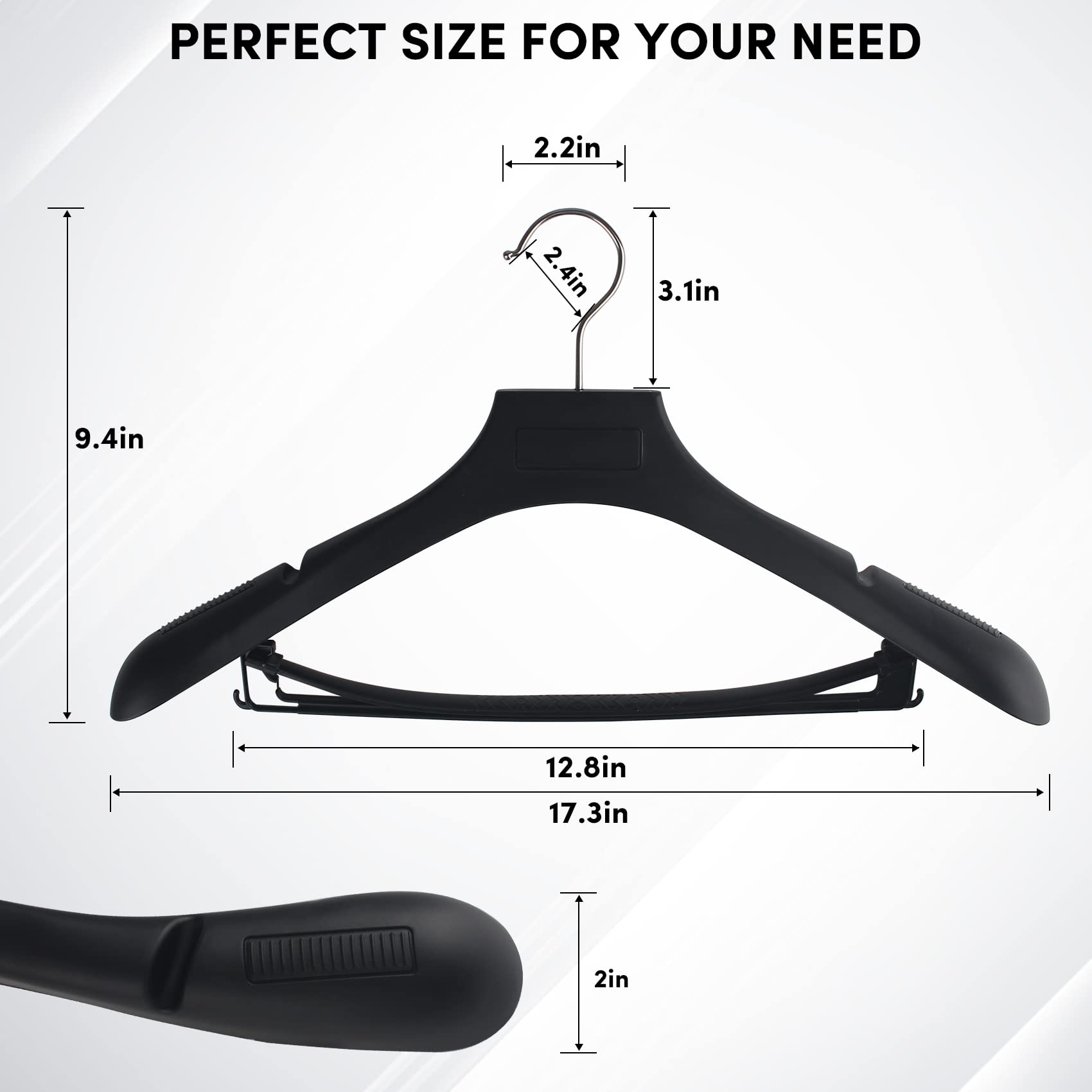 DEDU Plastic Extra Wide Shoulder Suit Hangers for Men 40 Pack Width 17.3''  Black Sweater Hangers no Shoulder Bump Non Slip for Thick Sweaters  Clothes Hangers with Pants Bar 360? Swivel Metal Hook