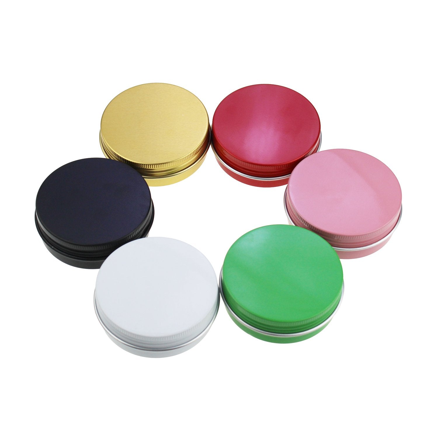 Ljy 24 Pieces Multi-Colored Round Aluminum Cans Screw Lid Metal Tins Jars Empty Slip Slide Containers (2 Oz)