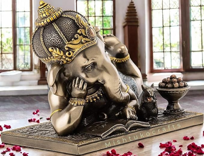 Shri Balaji Craft Ganesh Ji Idol For Car Home Office Book Reading Ganesha Murti For Home Decor Decorative Shopice
