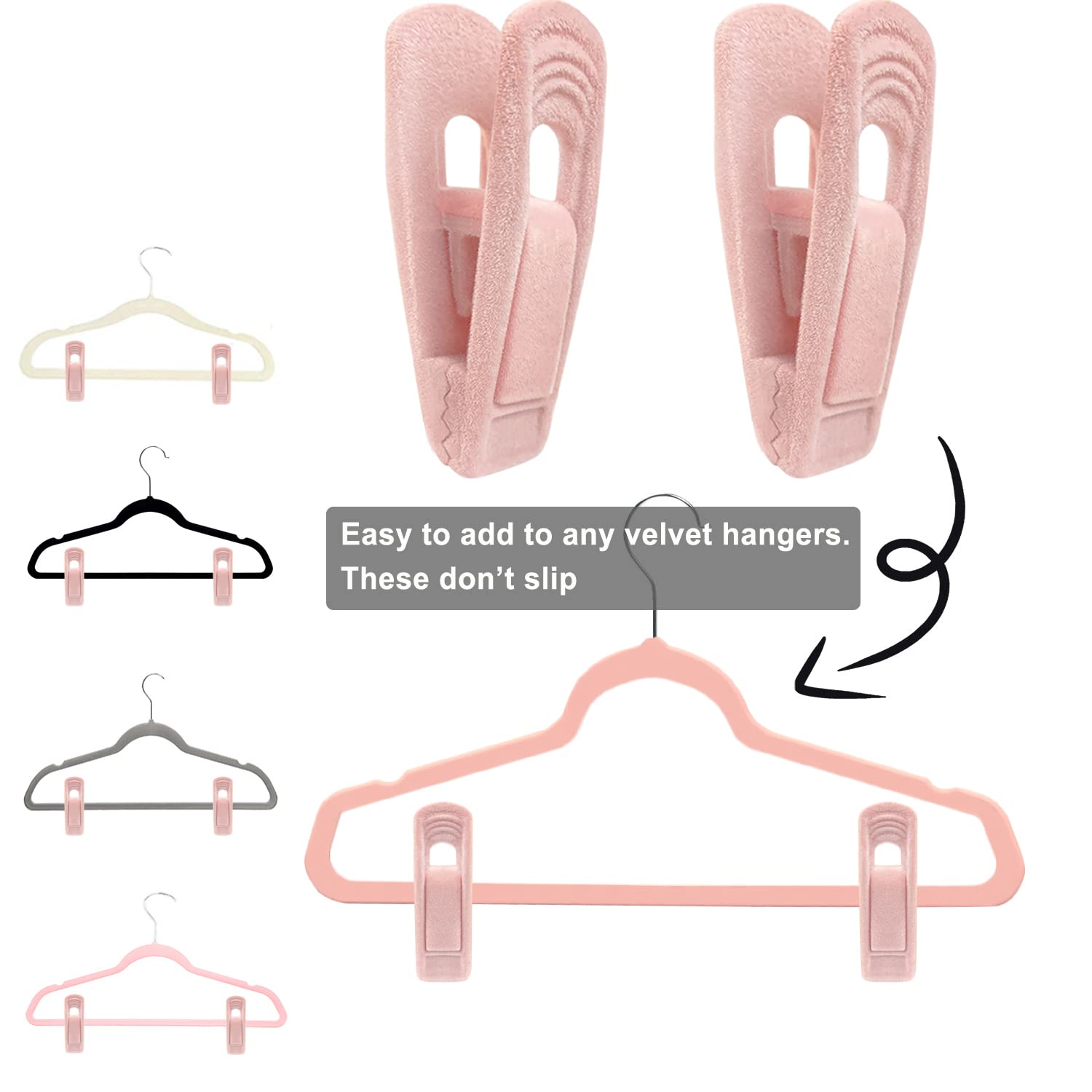Tofiigrem Light Pink Velvet Hangers Clips 40 Pcs, Non-Slip Velvet Clip For Pants Suit Skirt Velvet Hangers, Strong Baby Kids Vel