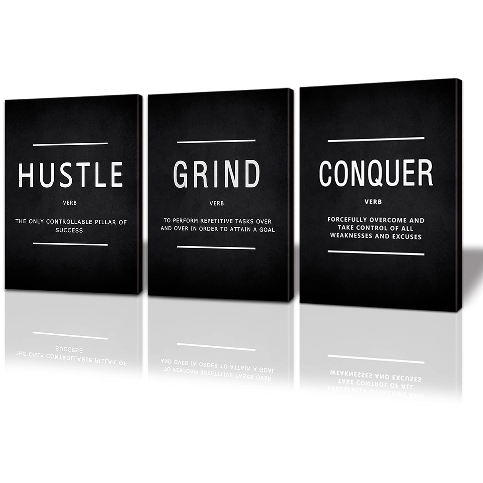 Bwspace Inspirational Wall Art, Motivational Canvas Wall Art, Grind Hustle Wall Art 3 Pieces Wall Art Decorations For Office Liv