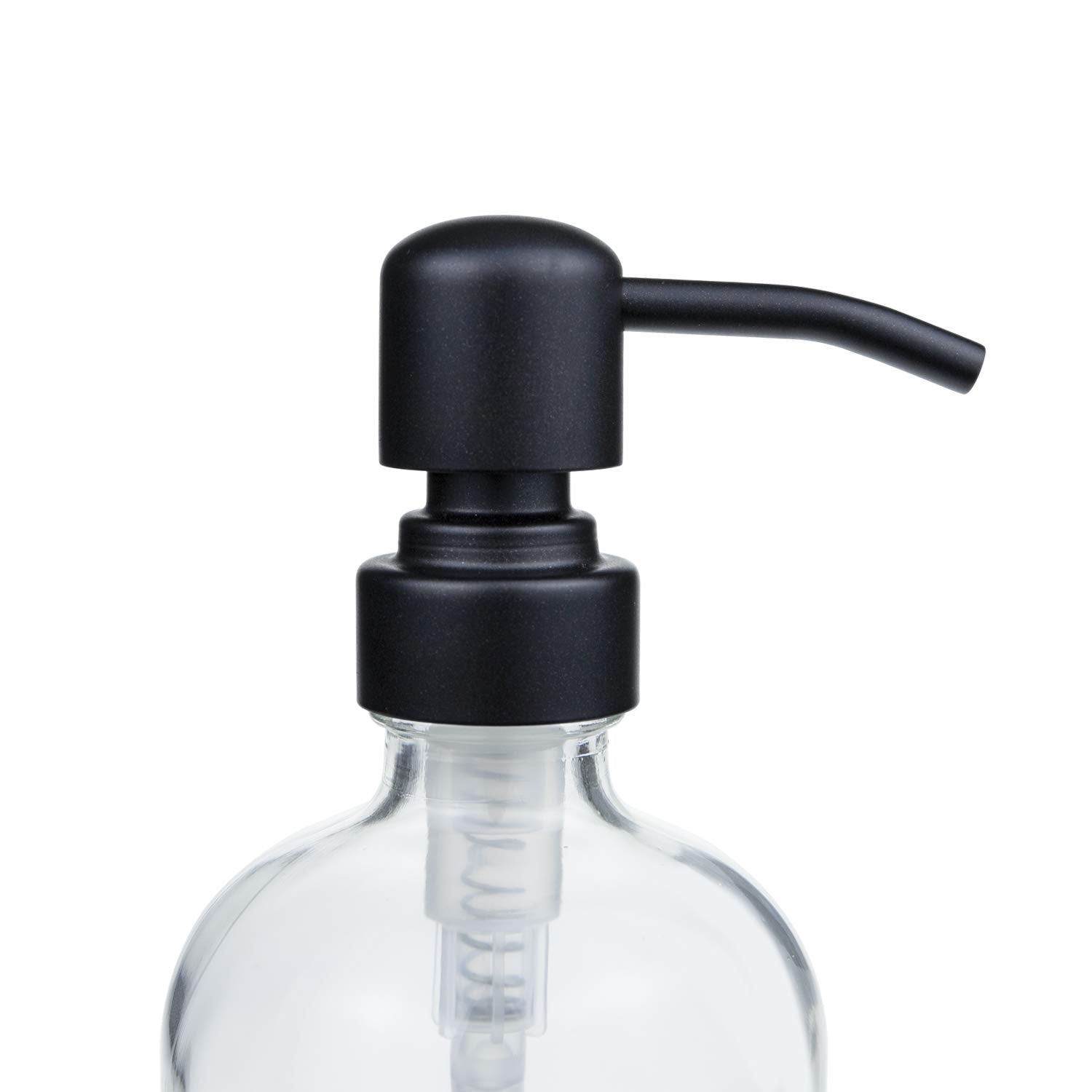 Suwimut 4 Pack Glass Soap Dispenser With Matte Black Stainless Steel Pump, 16 Oz Clear Boston Round Bottles Bathroom Kitchen Soa
