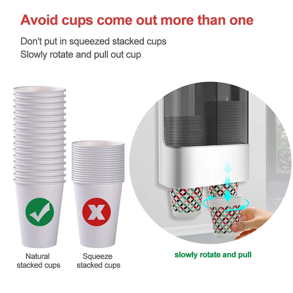 Lbting Water Cooler Cup Dispenser, Pull Type Cup Holder Wall Mounted Fit 4Oz - 6Oz Small Cup, Double Tube Disposable Cups Dispen