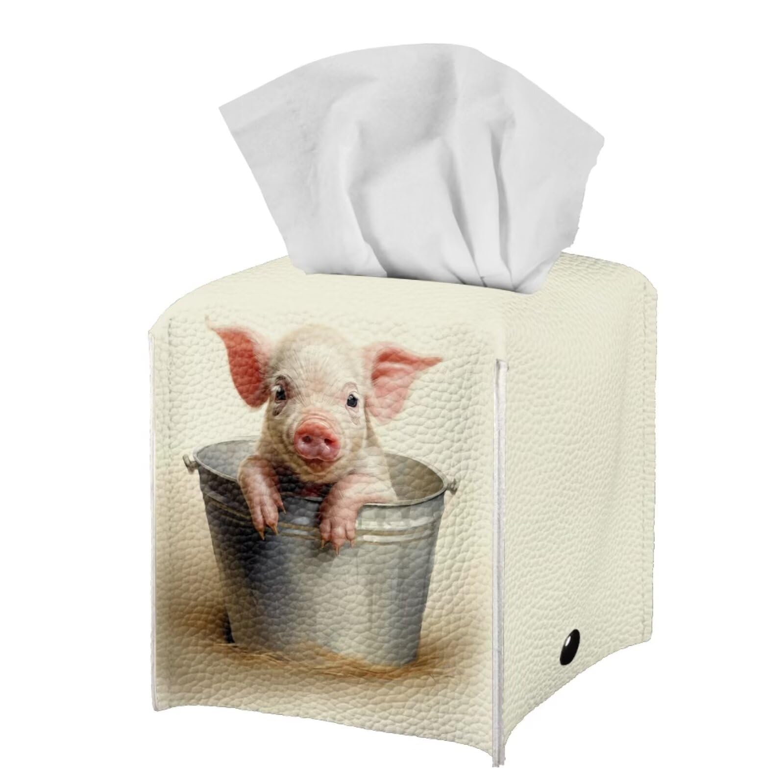Tutolipy Baby Pig Tissue Box Holder Square Tissue Box Cover Decorative Pu Leather Napkin Organizer Dispenser For Night Stands Ba