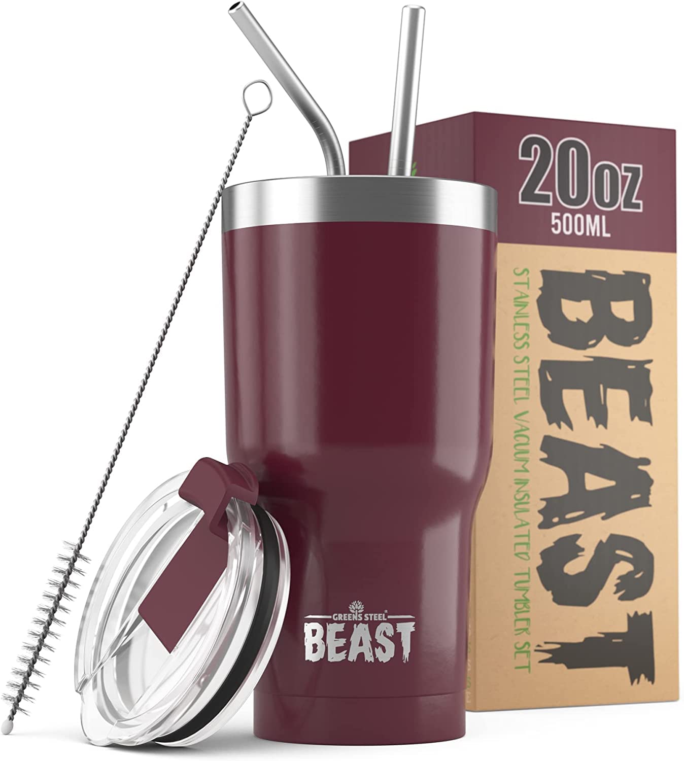 Beast 20 Oz Tumbler Stainless Steel Vacuum Insulated Coffee Ice Cup Double Wall Travel Flask (Cranberry Red)