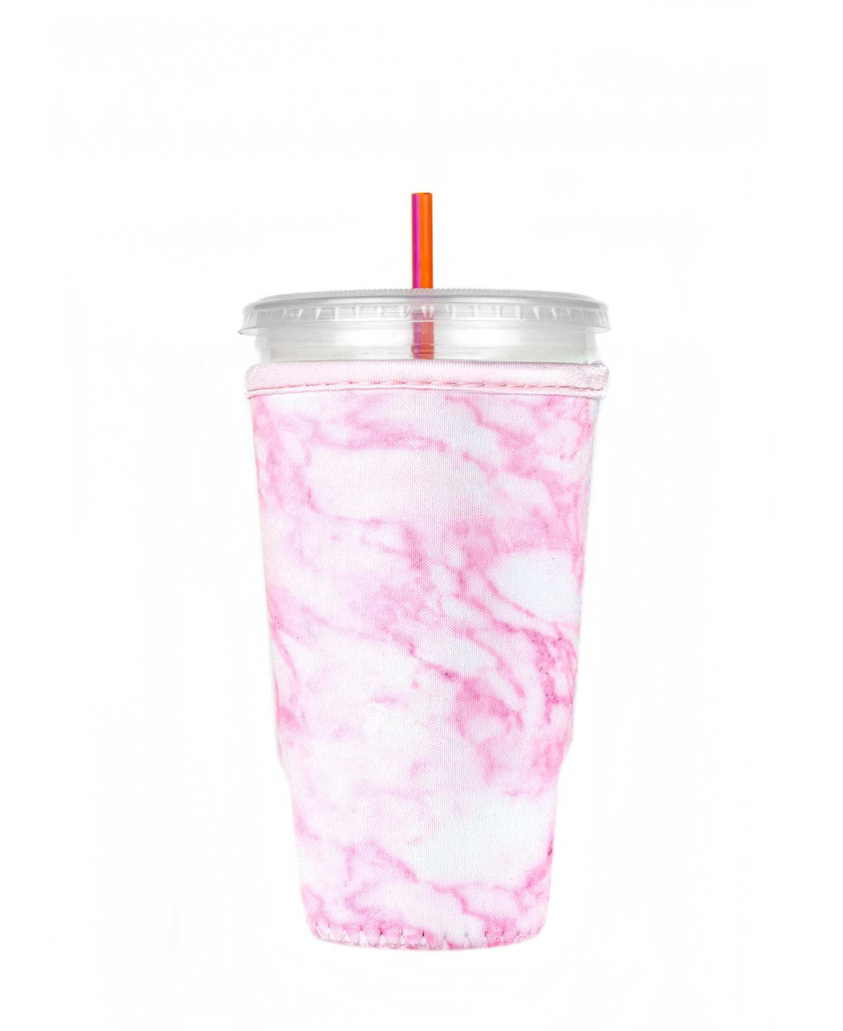 Reusable Insulator Neoprene Cup Sleeve For Iced Beverages And Coffee (Light Pink Marble, Large)