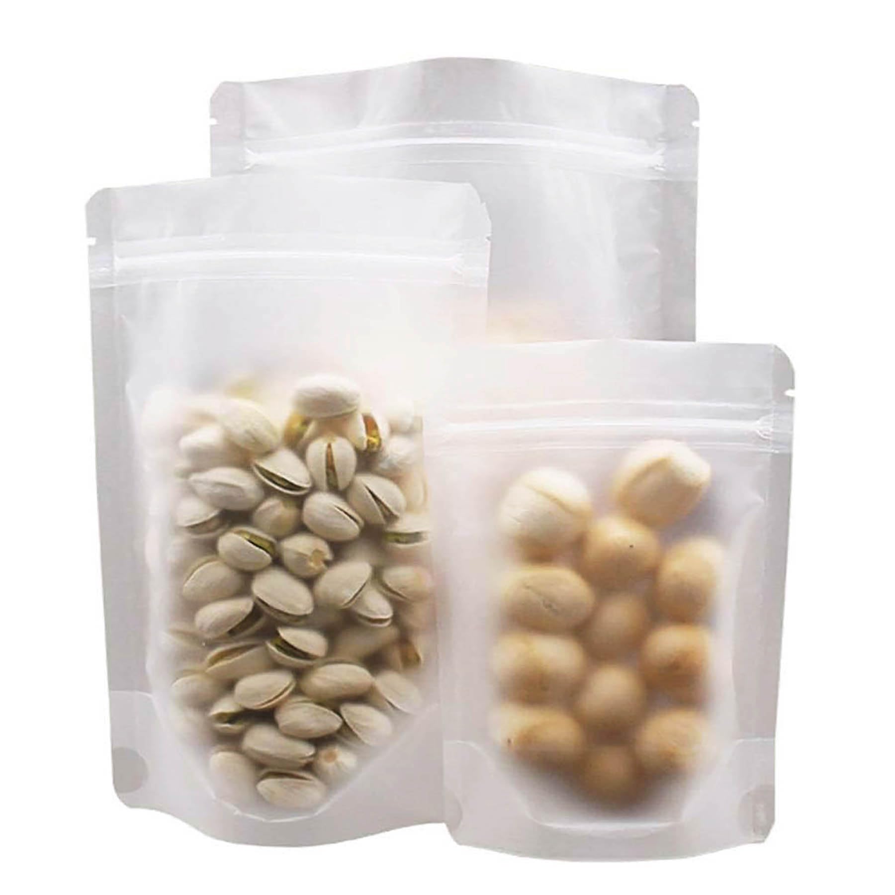 50 Pack Matte Frosted Clear Zipper Food Bags, Stand Up Pouch Bag Resealable Stand Up Candy Bags, Snack Food Tea Packing Dried Fr