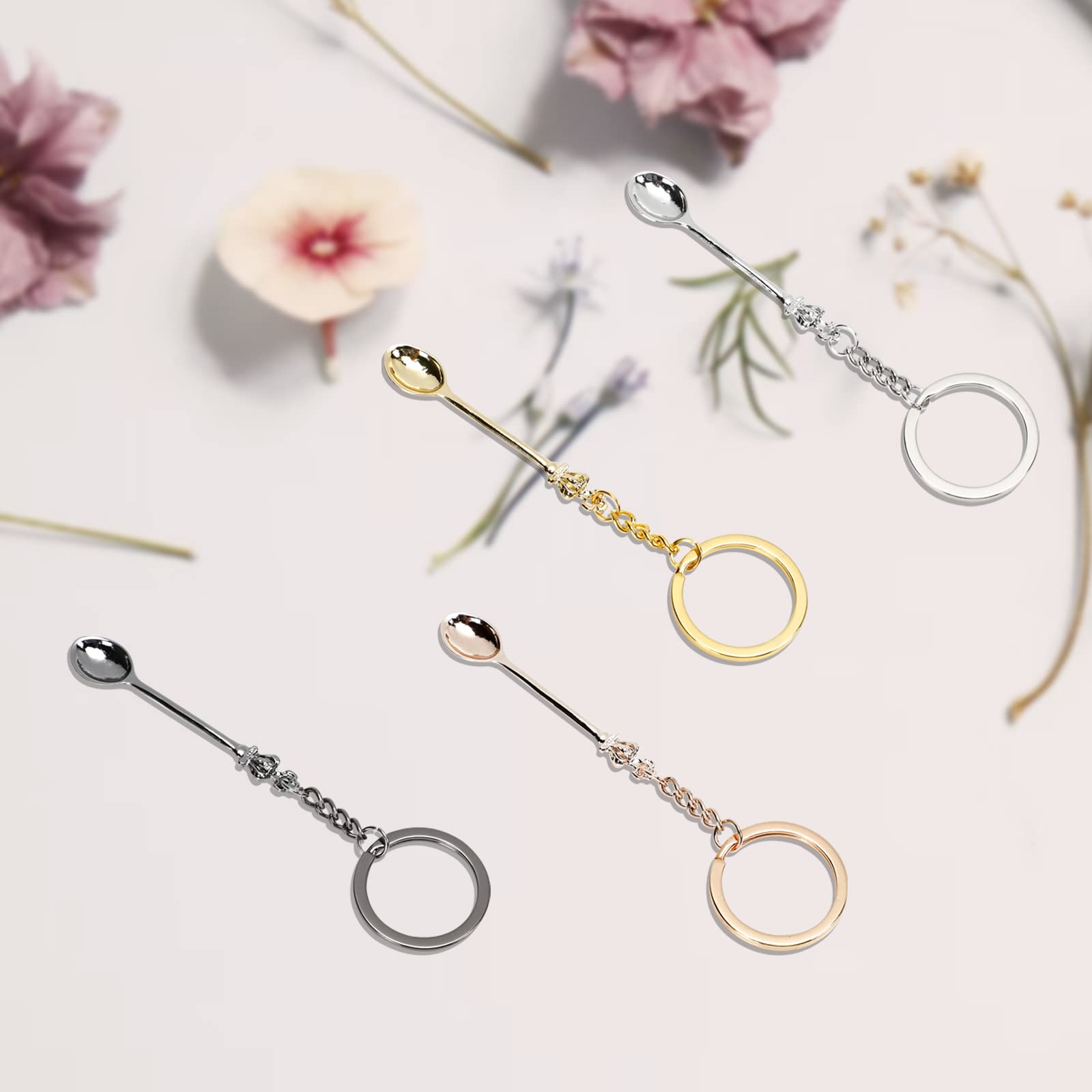 Meisuitd 4Pcs Mini Crown Spoon Keychain Pendant Necklace, Mini Spoon Teaspoon With King Queen Crown Pendant Key Ring For Filling