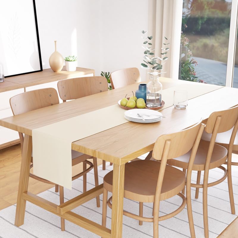 Encasa Table Runner 13X91 In Long | Cotton Canvas Fabric | Natural Solid Color | Machine Washable & Durable
