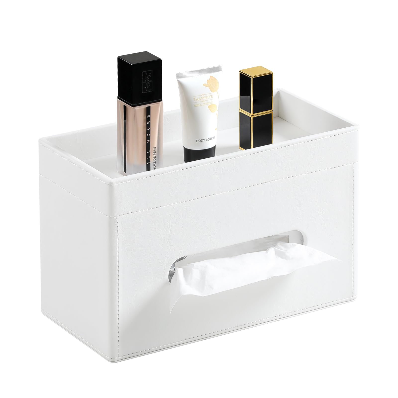 Meibooch Plus Size Tissue Box Cover Rectangle, Pu Leather Tissue Box Holder With Storage Tray, Decorative Organizer Tissue Holde
