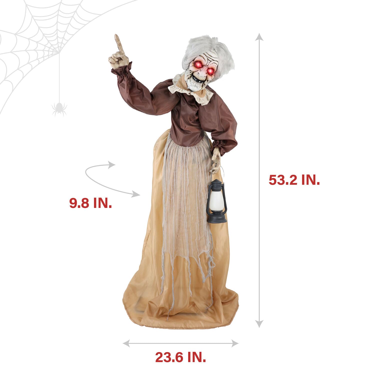 Haunted Hill Farm Lifesize Animatronic Scary Old Lady Zombie with Motion Activated Lights and Sound, Battery-Operated Indoor or