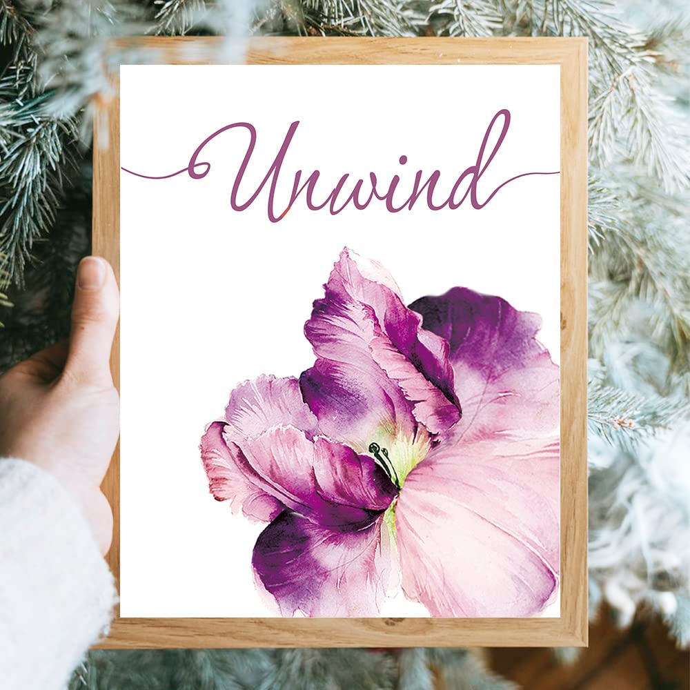 Iiiluyot Pink Purple Flowers Relax Soak Unwind Breathe Wall Decor Office Corridor Decor Poster Wall Bathroom Locker Home Decor,