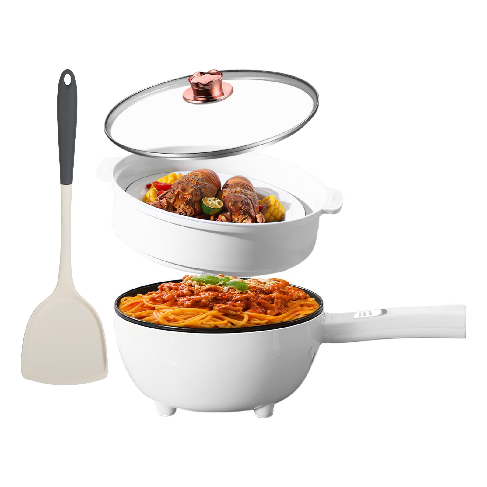 Hot Pot Electric with Steamer, 3L NonStick Frying Pan, Rapid Noodles Cooker Electric Pot for Steak, Egg, Fried Rice, Ramen, Sou