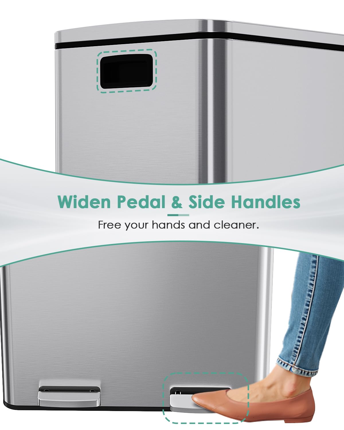 Athlike 60L(16 Gal) Dual Trash Can, Stainless Steel Kitchen Garbage Can, Double Compartment Classified Rubbish Bin, Recycle Dust