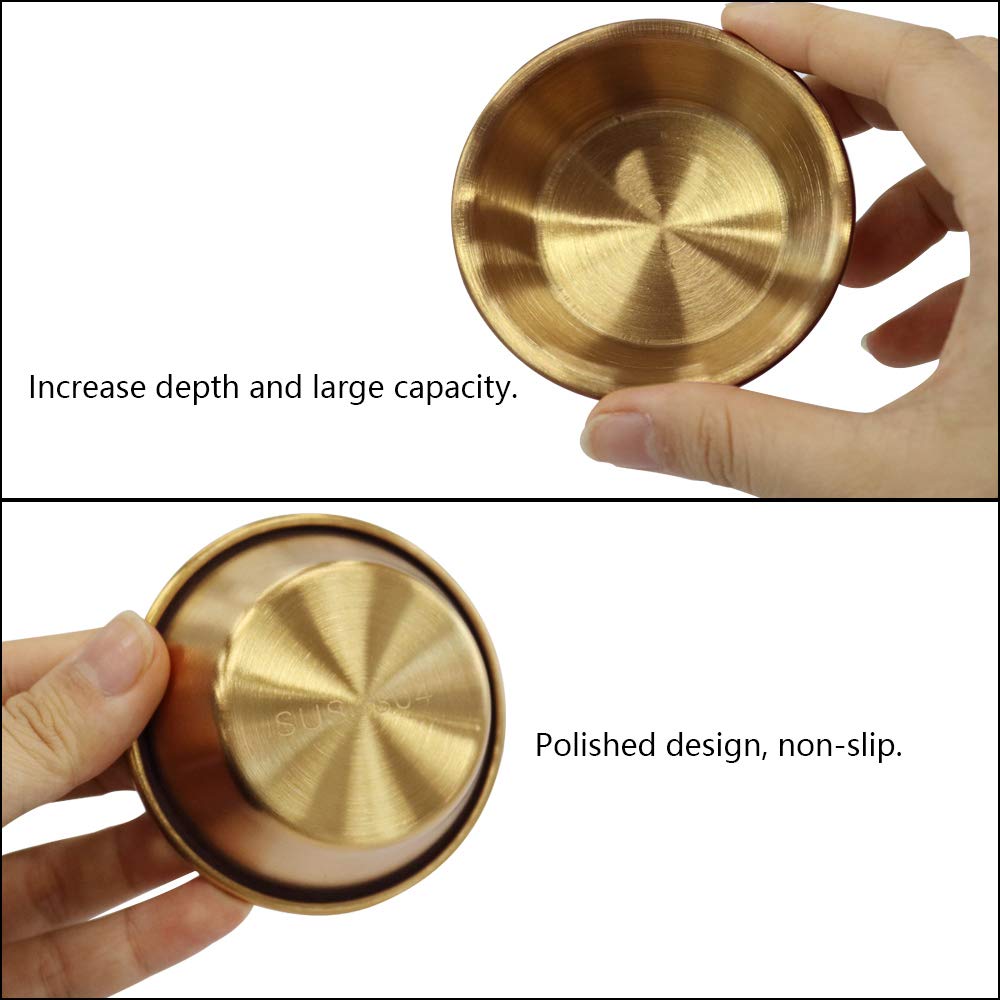 NO/A 6Pcs 2.3OZ Stainless Steel Sauce Dish  Seasoning Dishes  gold bowl Premium Sushi Dipping Bowl Saucers  Metal Ramekins  dipping sauce dish Individual Condiment Sauce Cups (6Pcs Gold)