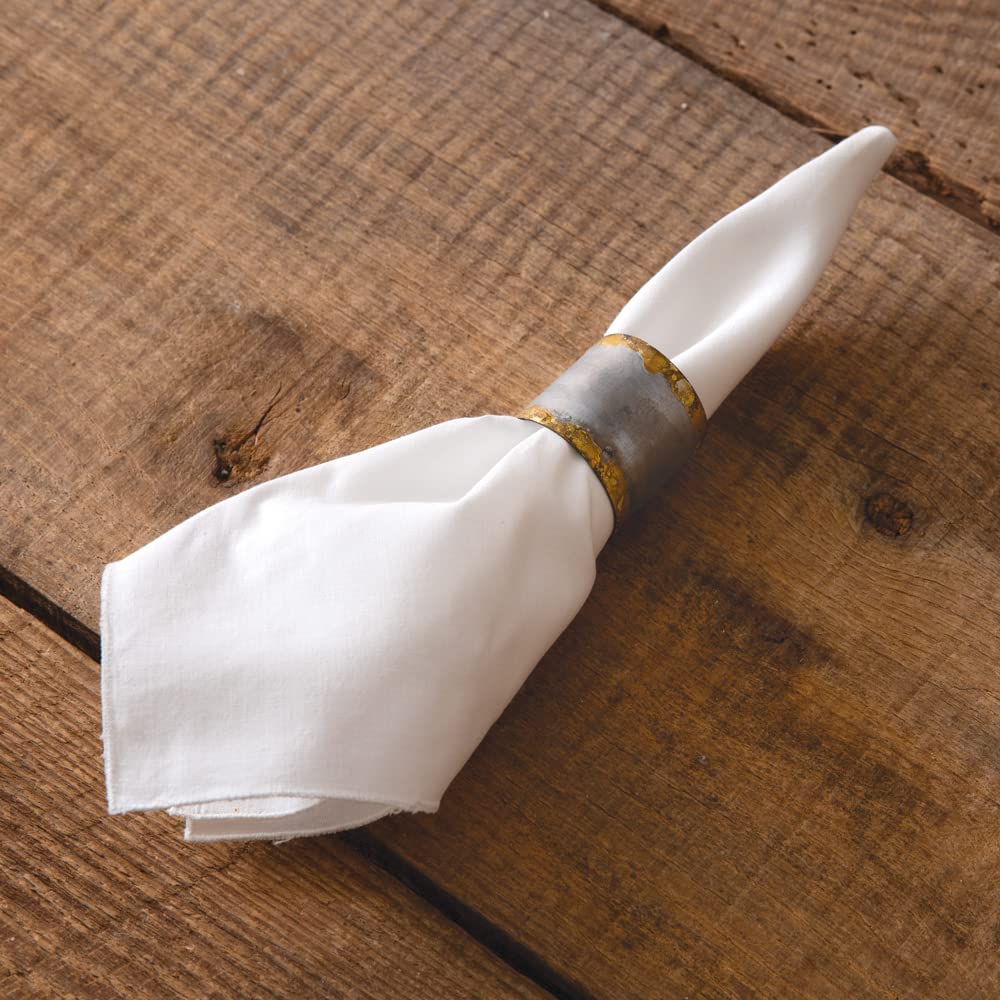 Set Of Four Galvanized & Gold Napkin Rings