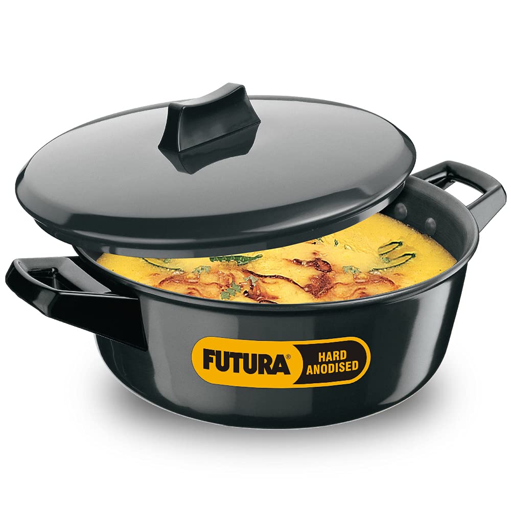 Hawkins Futura 3 Litre Cook N Serve Bowl, Hard Anodised Saucepan With Hard Anodised Lid, Sauce Pan For Cooking And Serving, Blac