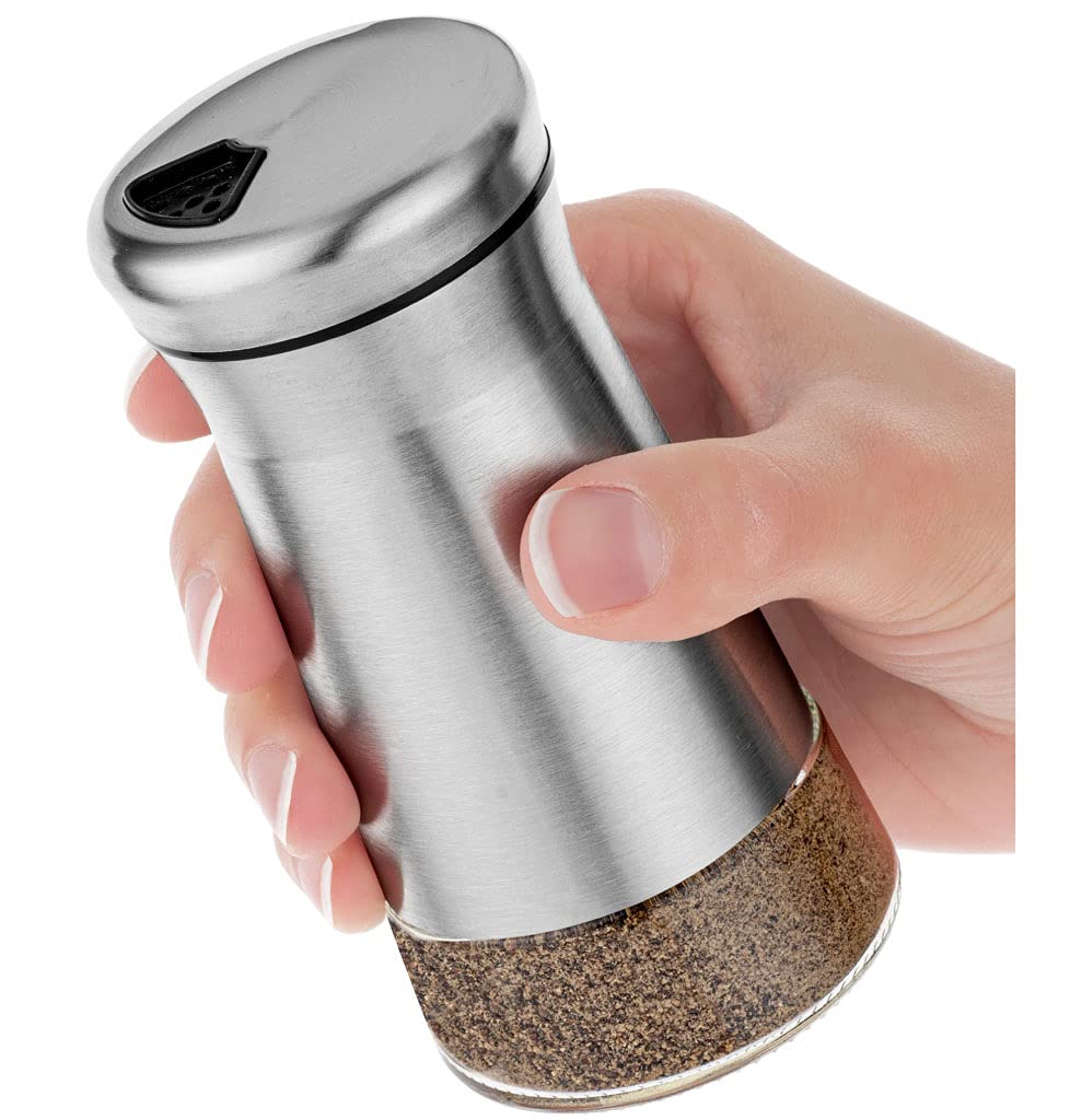 Pepper Shaker Or Salt Shaker With Adjustable Pour Holes - Elegant Stainless Steel Spice Dispenser - Perfect For Himalayan, Table