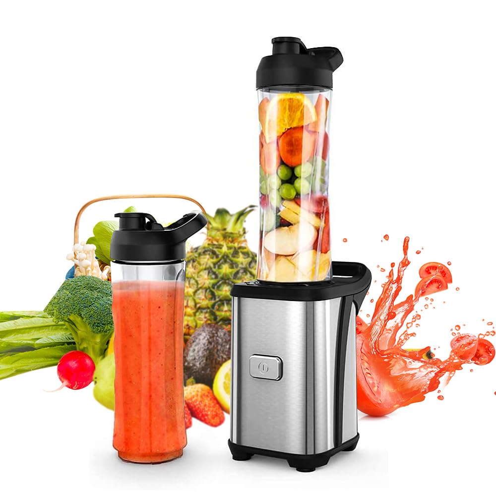 Enfmay 300W Mini Smoothie Maker, Smoothie Blender With 2 X 600Ml Bpa Free Tritan Plastic Bottles, Portable Stand Mixer, Stainles