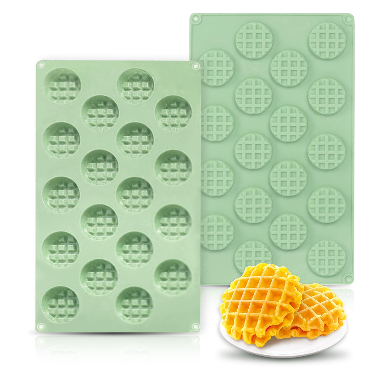 Qeleg 2Pcs Silicone Wax Melt Molds, 18 Cavities Mini Eggo Waffle Mold For Cookie, Chocolate, Candy And Gummy Mold