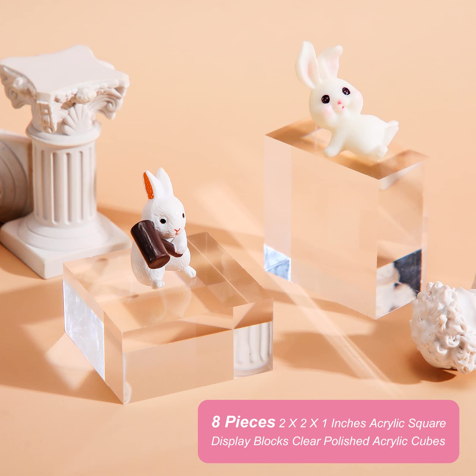 Remerry 8 Pieces Acrylic Display Block 2 x 2 x 1 Inch Clear Polished Acrylic Square Display Cube Block Stand Holder for Rings Je