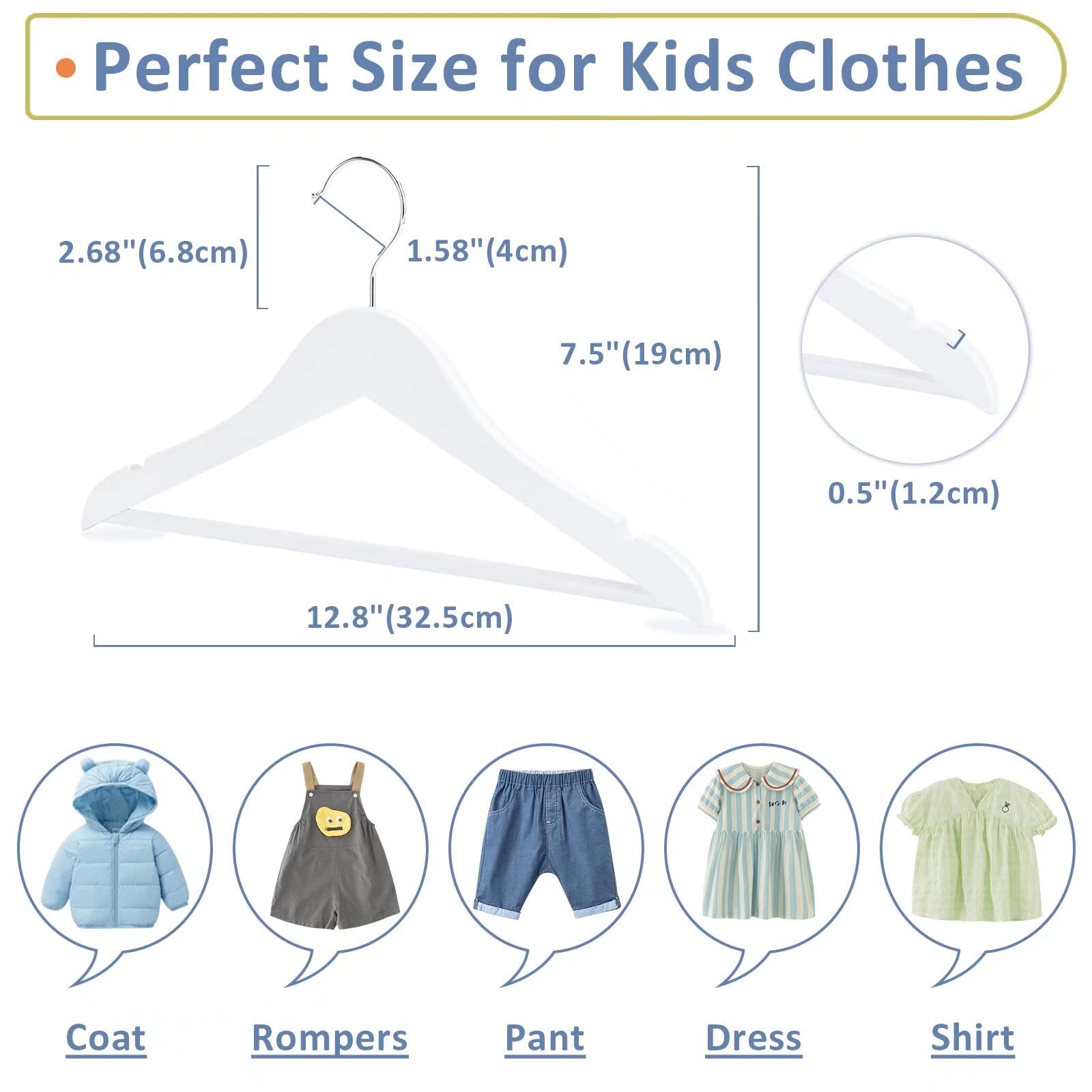 Fairyhaus Kids Hangers 20 Pack 12.8 Inch, Solid Wooden Baby Hangers For Closet, Anti-Rust 360 Swivel Hook, Notches & Smooth Fini