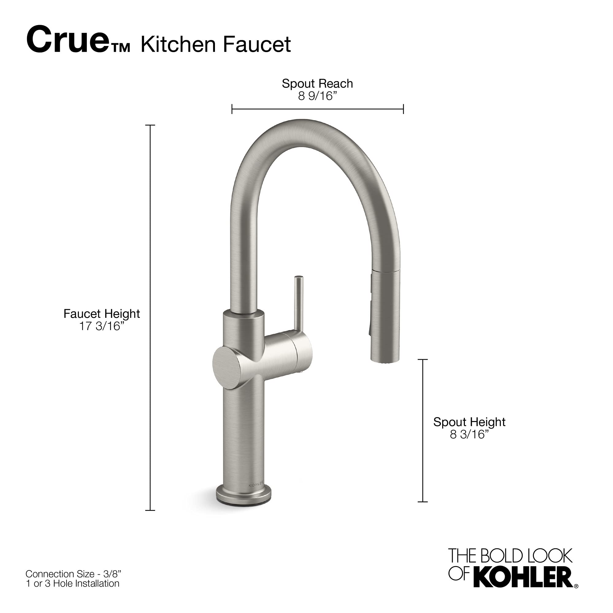 Kohler 22972-2Mb Crue Pull Down Kitchen Faucet, Kitchen Sink Faucet With Pull-Down Sprayer, Pull-Down Kitchen Sink Faucet, Vibra
