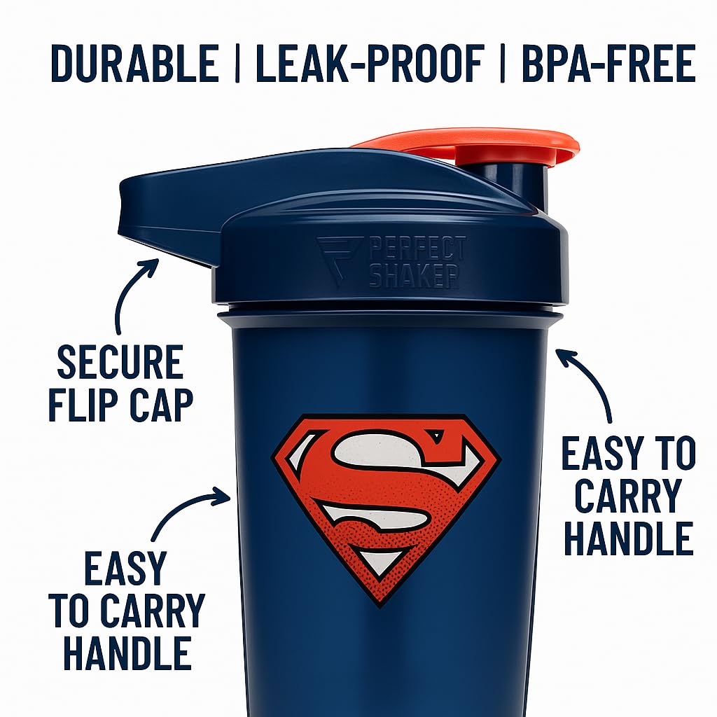 Perfectshaker Performa Activ Dc Comics & Justice League Series Shaker Bottle, Best Leak Free Bottle With Actionrod Mixing Techno