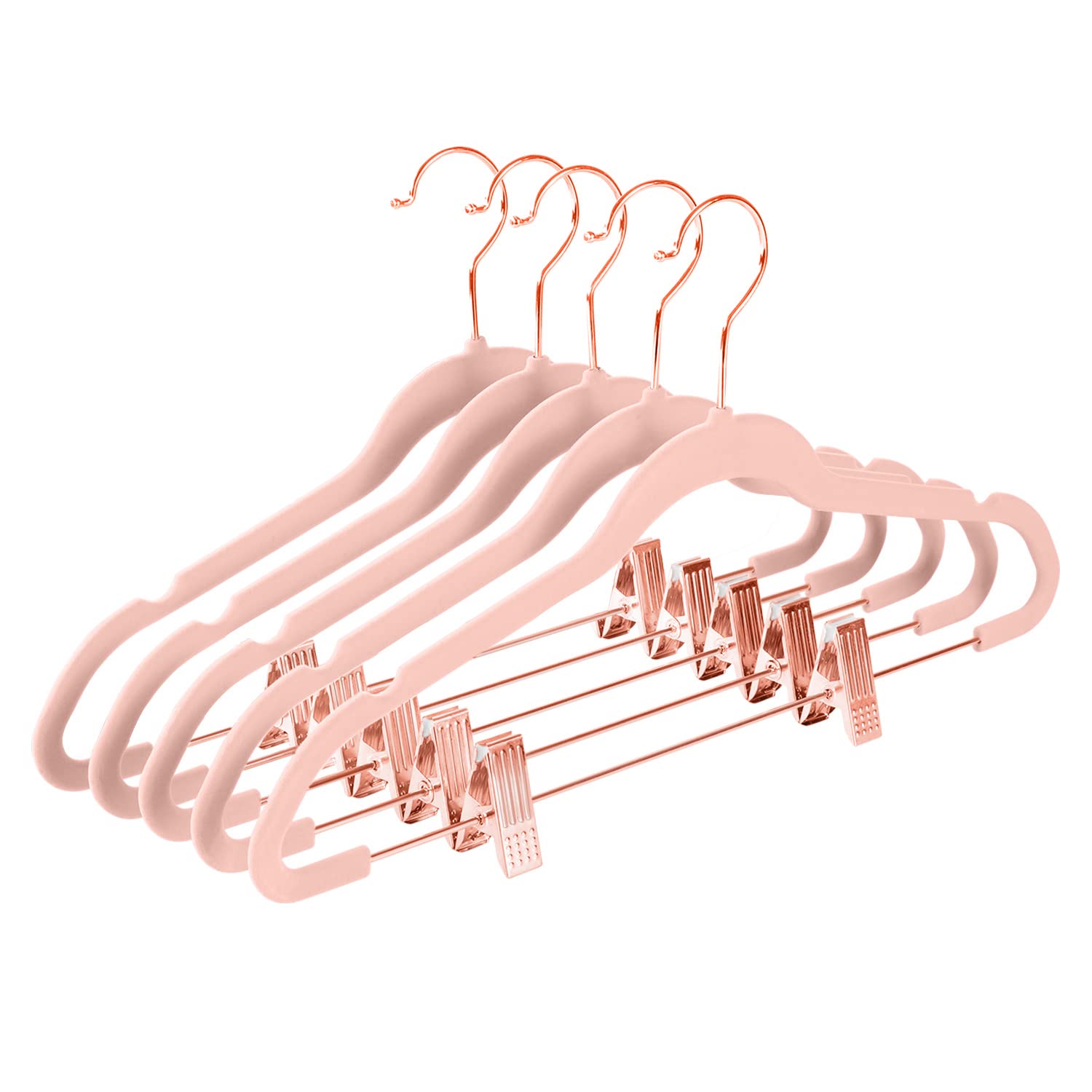 Mizgi Premium Velvet Pants Hangers With Clips (Pack Of 20) Slim Skirt Hangers- Non Slip Felt Outfit Dress Hangers Blush Pink - C