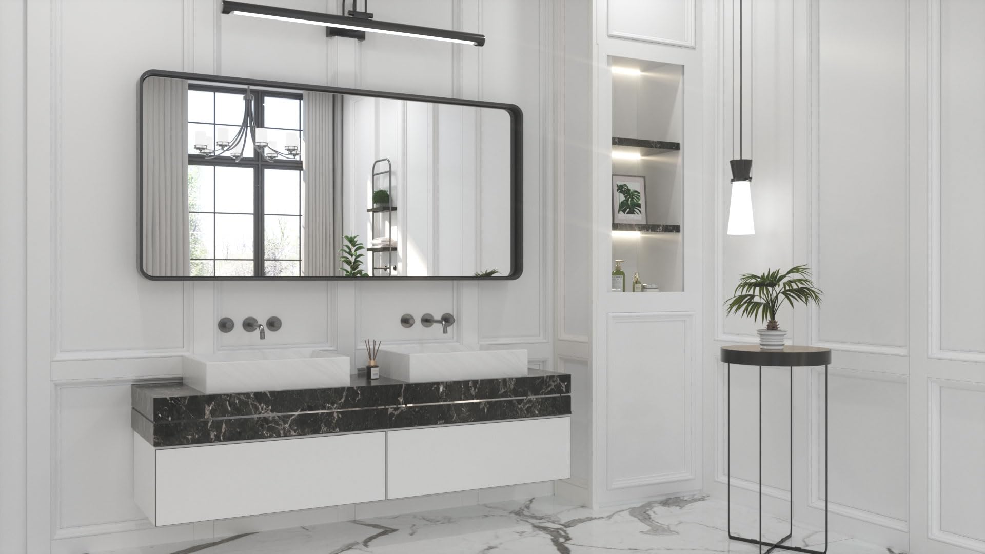 Tetote 48 X 24 Inch Black Frame Mirror, Bathroom Vanity Mirror For Wall, Modern Rectangle Round Corner Matte Framed Mirror (Hori