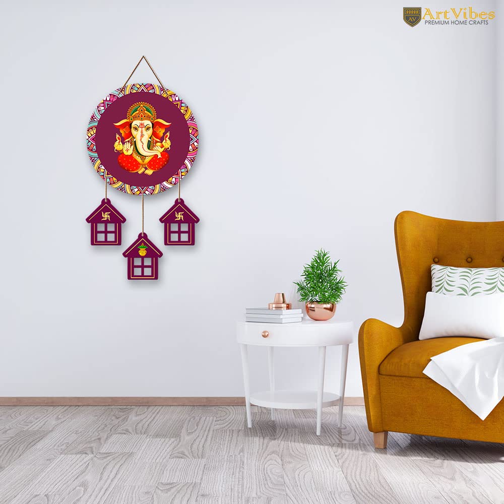 Artvibes Lord Ganesha Wooden Wall Hanging Decorative Items for Home | Gifts | Religious Wood Wall Hanger | Decoration for Living
