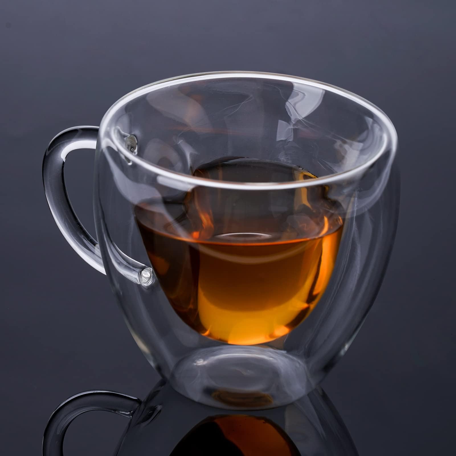 Easicozi Heart Shaped Double Walled Insulated Glass Coffee Mugs Or Aesthetic Tea Cups, Double Wall Glass 8 Oz, Clear