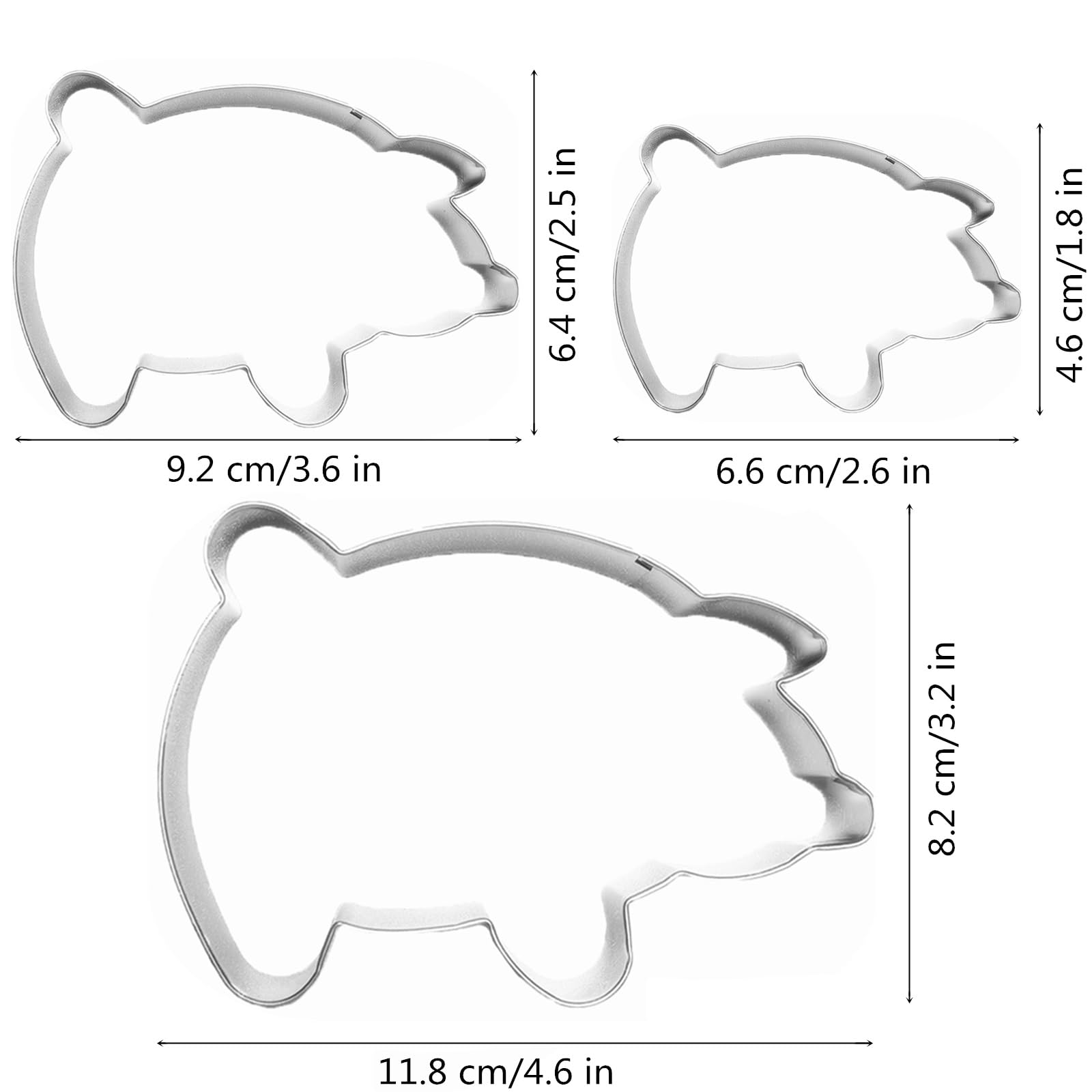 Large Size Pig Shaped Cookie Cutter Set Of 3 Pcs, Stainless Steel Mexican Marranitos Piggy Fondant Cutters, 4.6/3.6/2.6 Inches