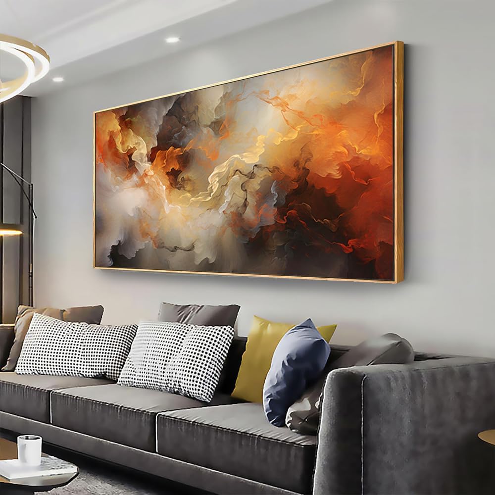 Abstract Wall Art Framed Orange White Canvas Home Artwor Decor Bedroom Living Room Decor Office Wall Decor 24X48 Inch
