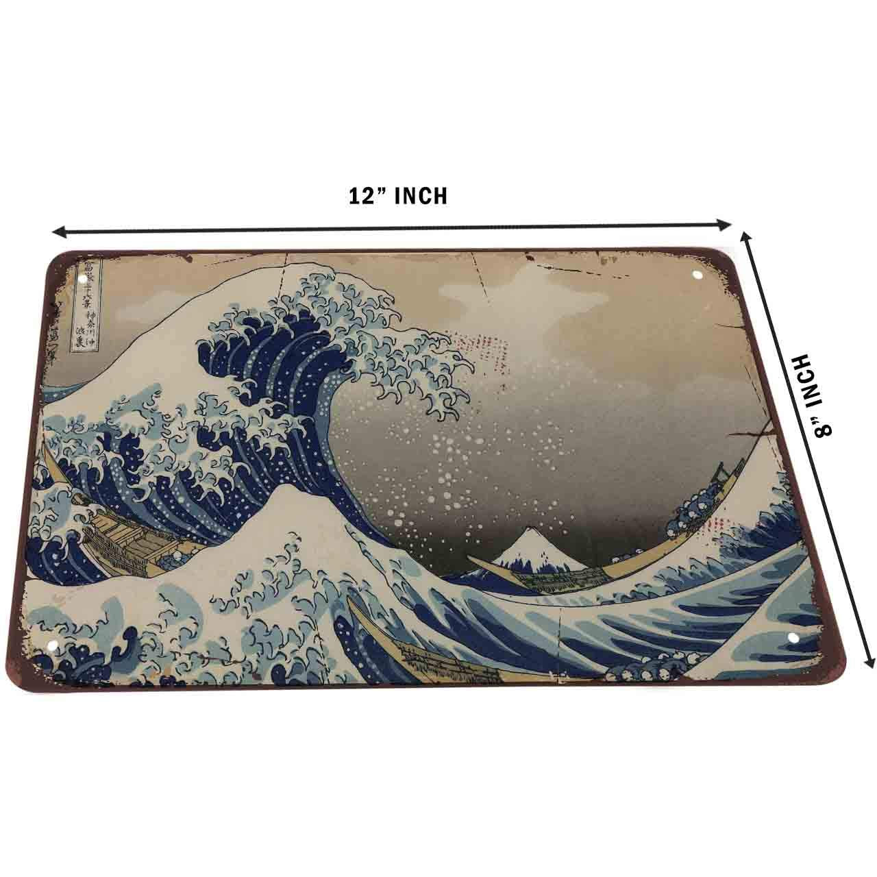 Hosnye The Great Wave Off Kanagawa Tin Sign Vintage Metal Tin Signs For Men Women Wall Art Decor For Home Bars Clubs Cafes 8X12