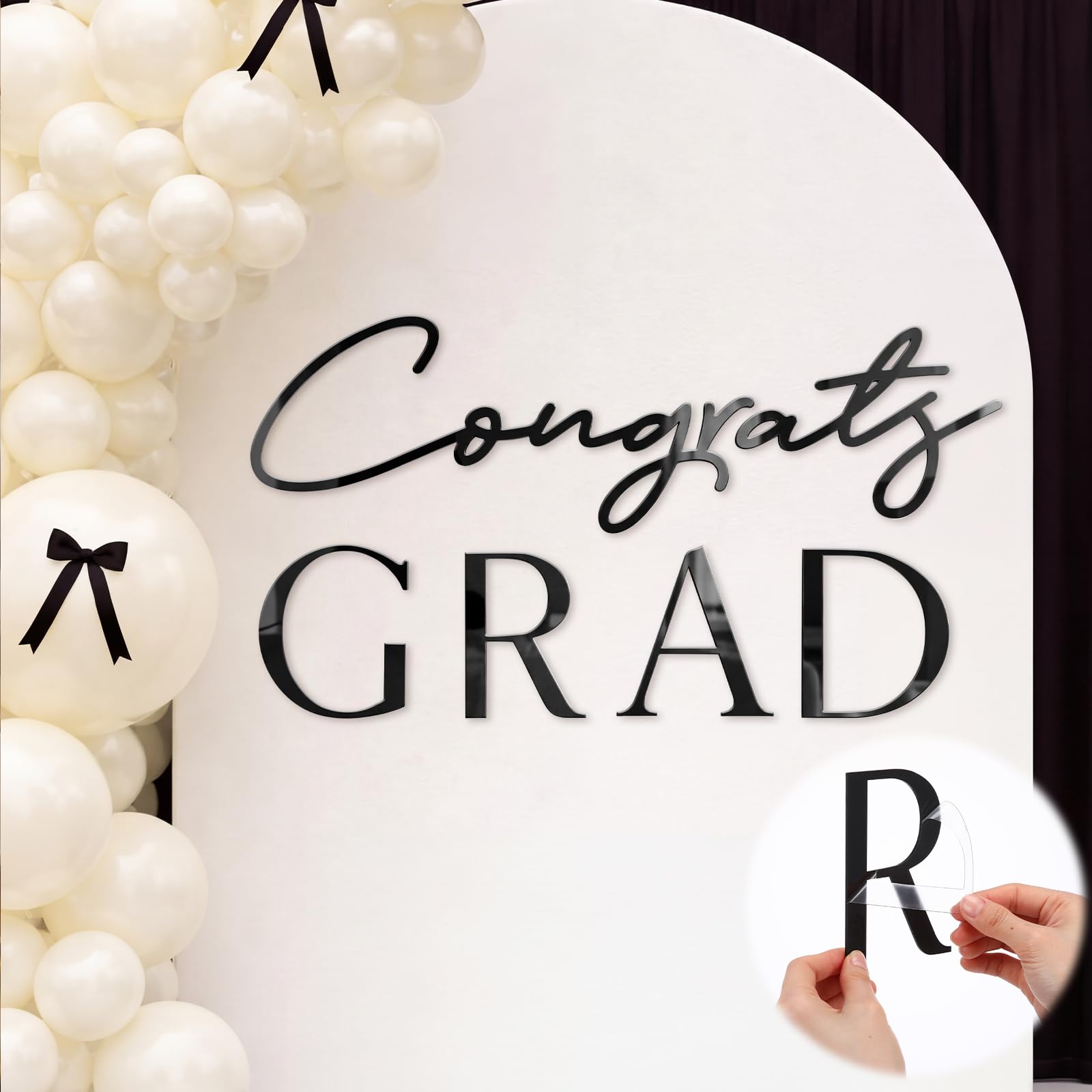 Novabright Congrats Grade Sign for Backdrop Black Acrylic Mirror Decal Letter Sticker Graduation Decor for Grad Party, Class of 