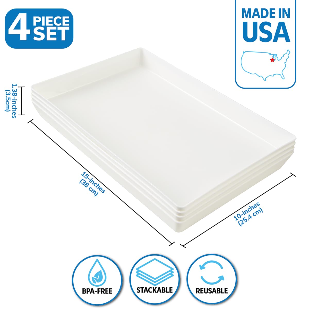 Us Acrylic White Plastic Serving Trays (Set Of 4) 15    X 10    | Large Unbreakable Reusable Rectangular Party Platters | Serve