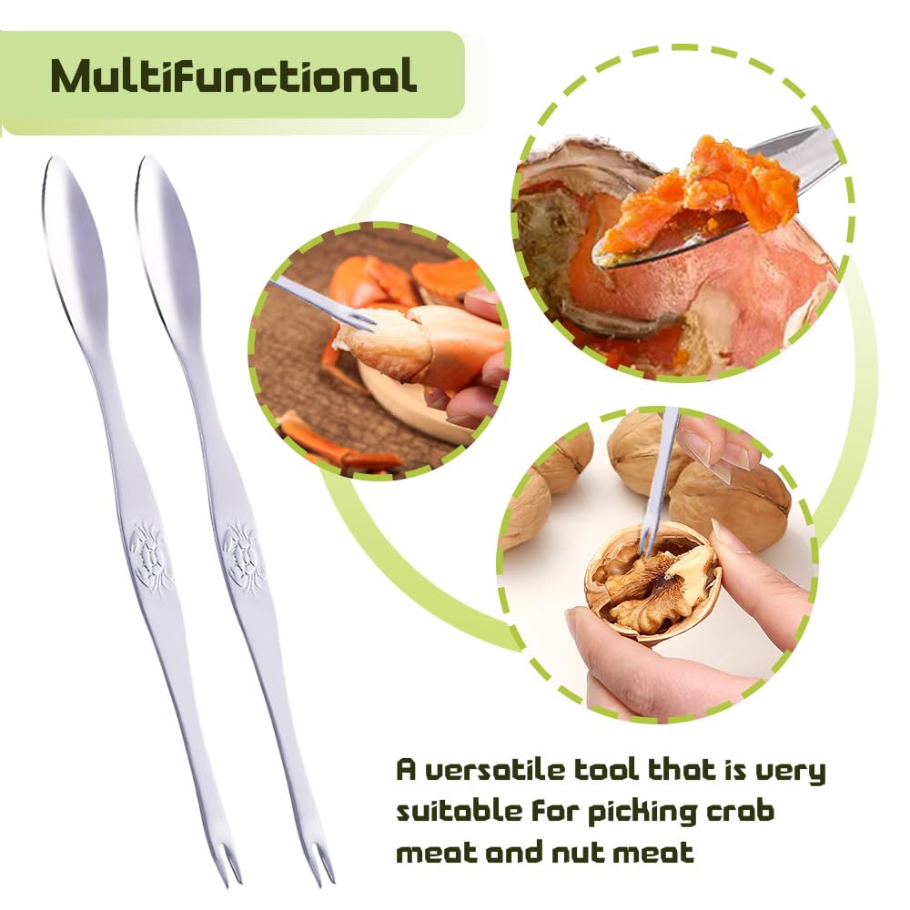 Vicsamer Heavy Duty Nut Cracker Set - 3 Piece Green Seafood Tools with Non-slip Handle & 2 Forks/Picks for All Nuts