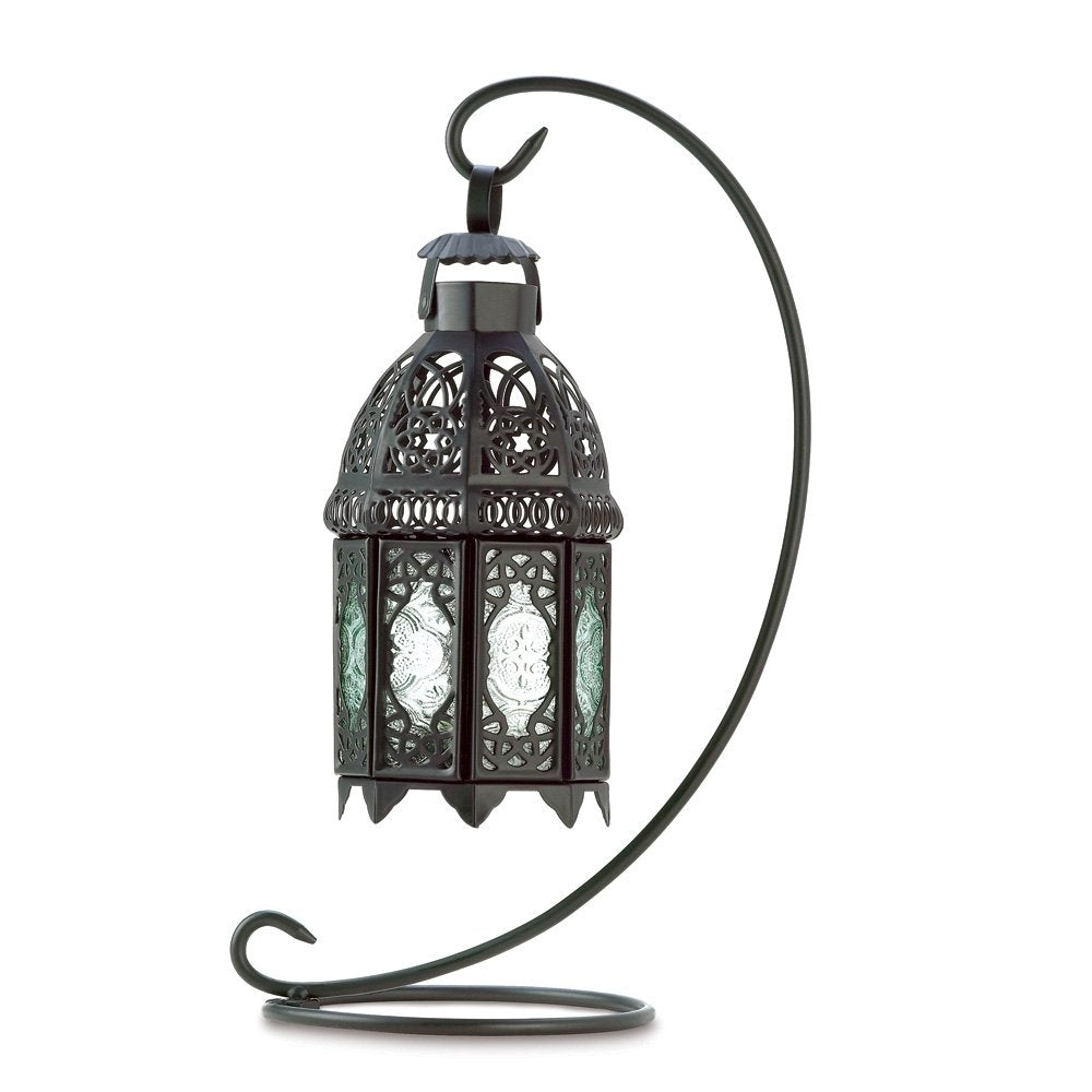Zingz & Thingz Moroccan Style Candle Lantern Holder, Decorative Light Home Decor, Indoor & Outdoor, 13 Tall, Black with Stand